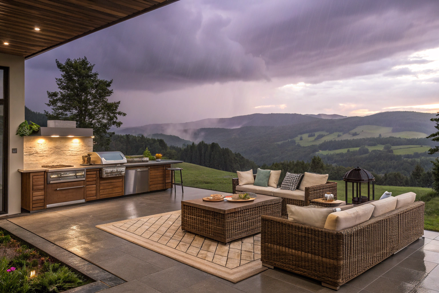 Un salon de jardin sous un orage