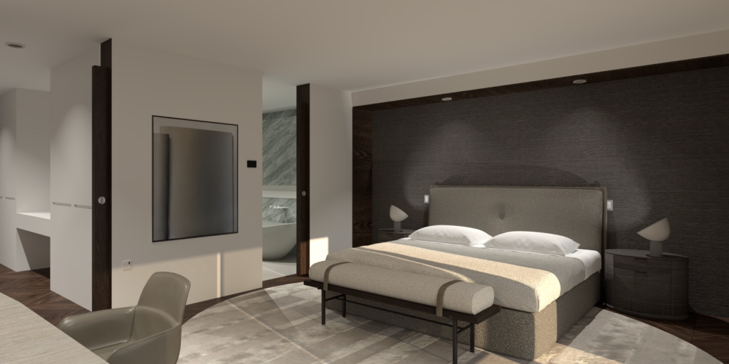 Conception 3D d'une chambre à coucher pour donner une idée du résultat final