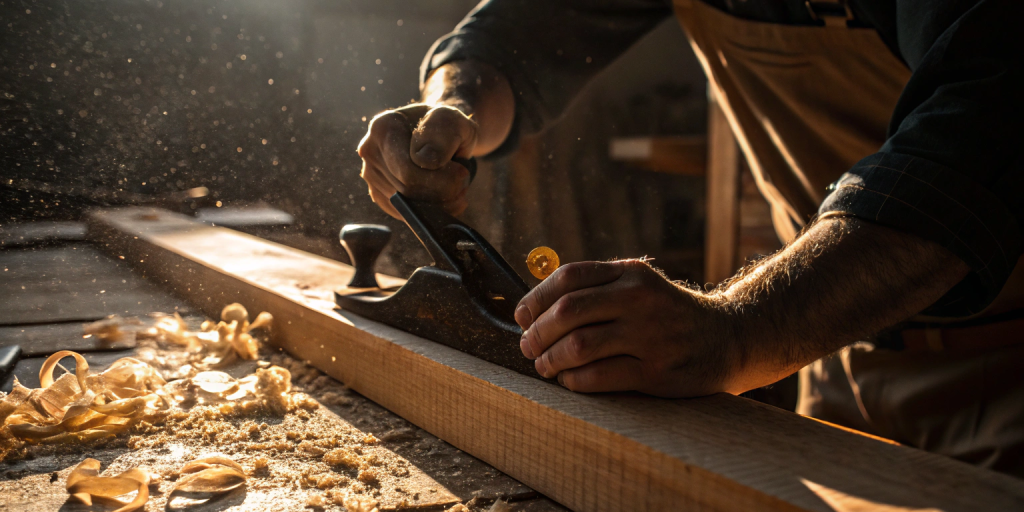 Des mains expertes tiennent un rabot